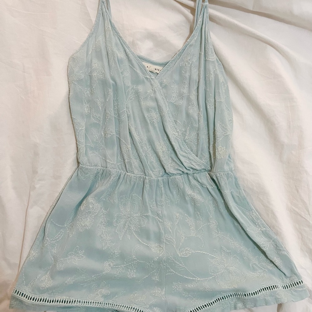 PacSun L.A. Hearts Embroidered Light Blue Romper